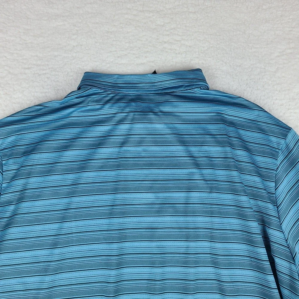 Adidas Polo Shirt Mens 4XL Blue Striped Performance Golf Snap Button
